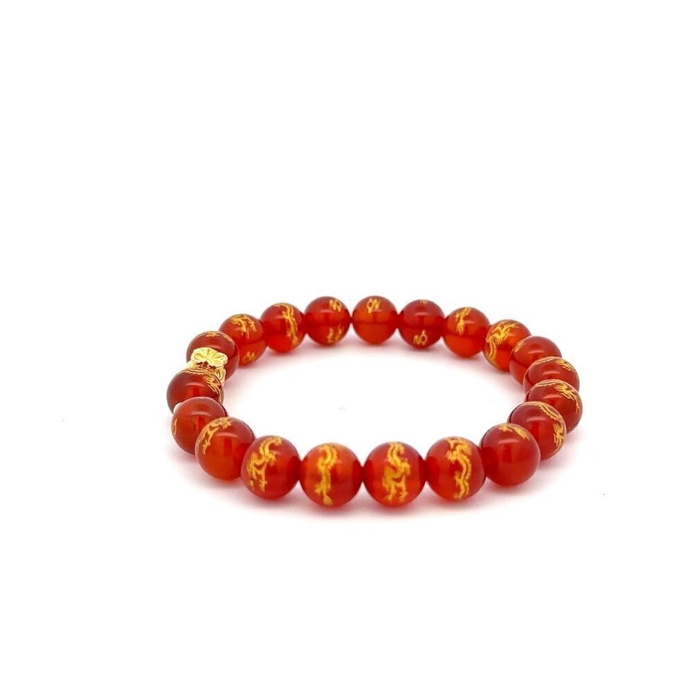 18K Gold Money Bag Lucky Charm Beads Bracelet Gemstones Red Agate 8mm - Picture 5 of 5